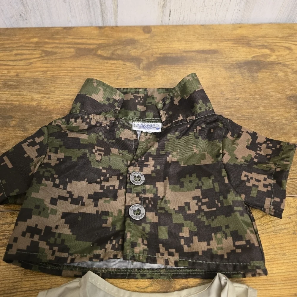Build A Bear Workshop Camo Shirt and Khaki Vest Set